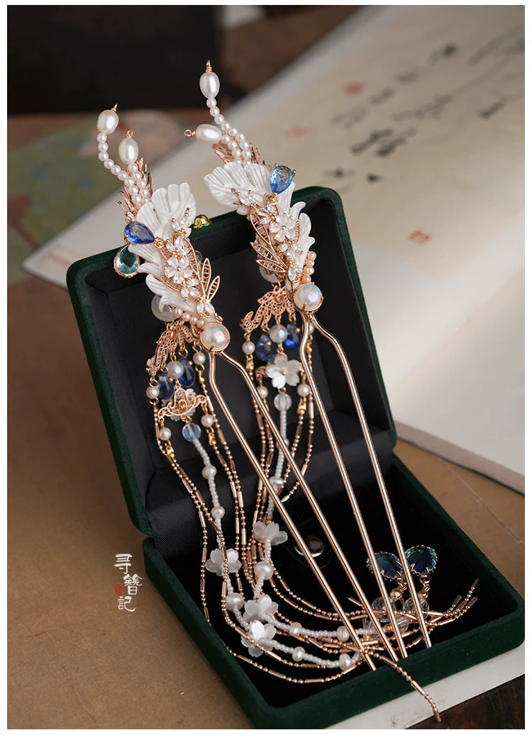 Long Tassel Hair Pin: Tears of Sapphire