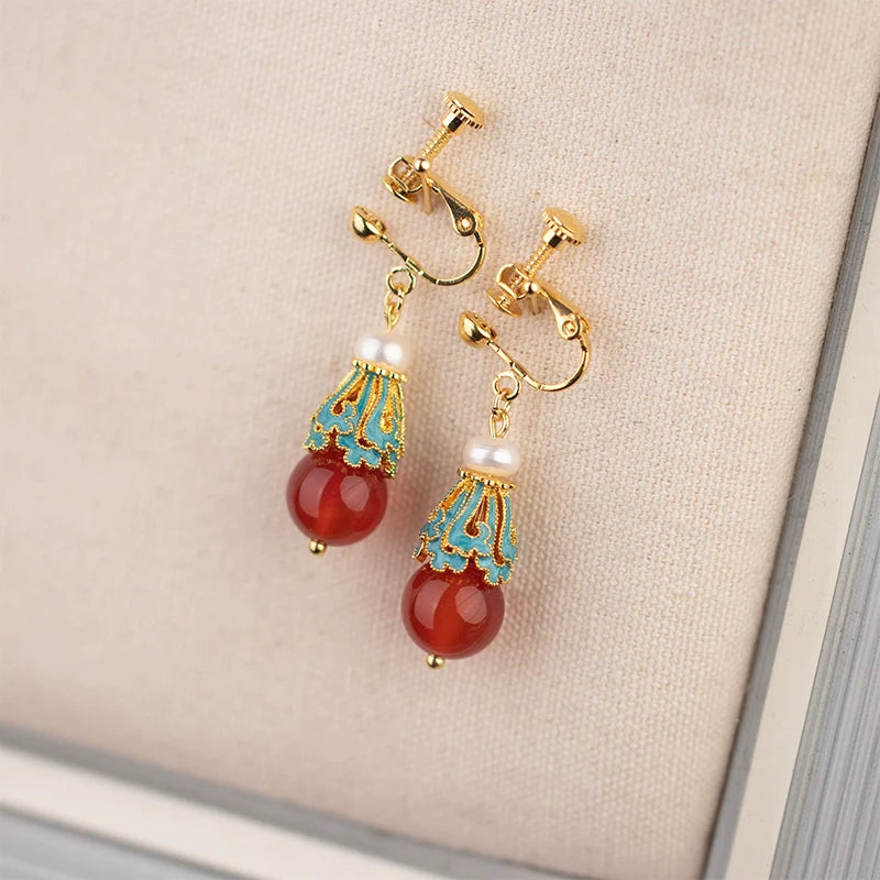 Oriental Agate Chinese Style Earrings