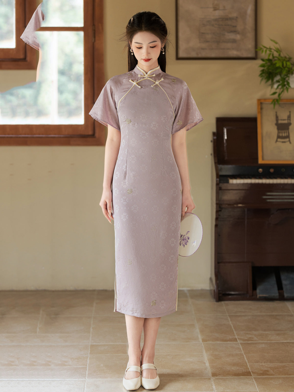 Sweet Lilac - Flare Sleeve Spring Purple Midi Cheongsam