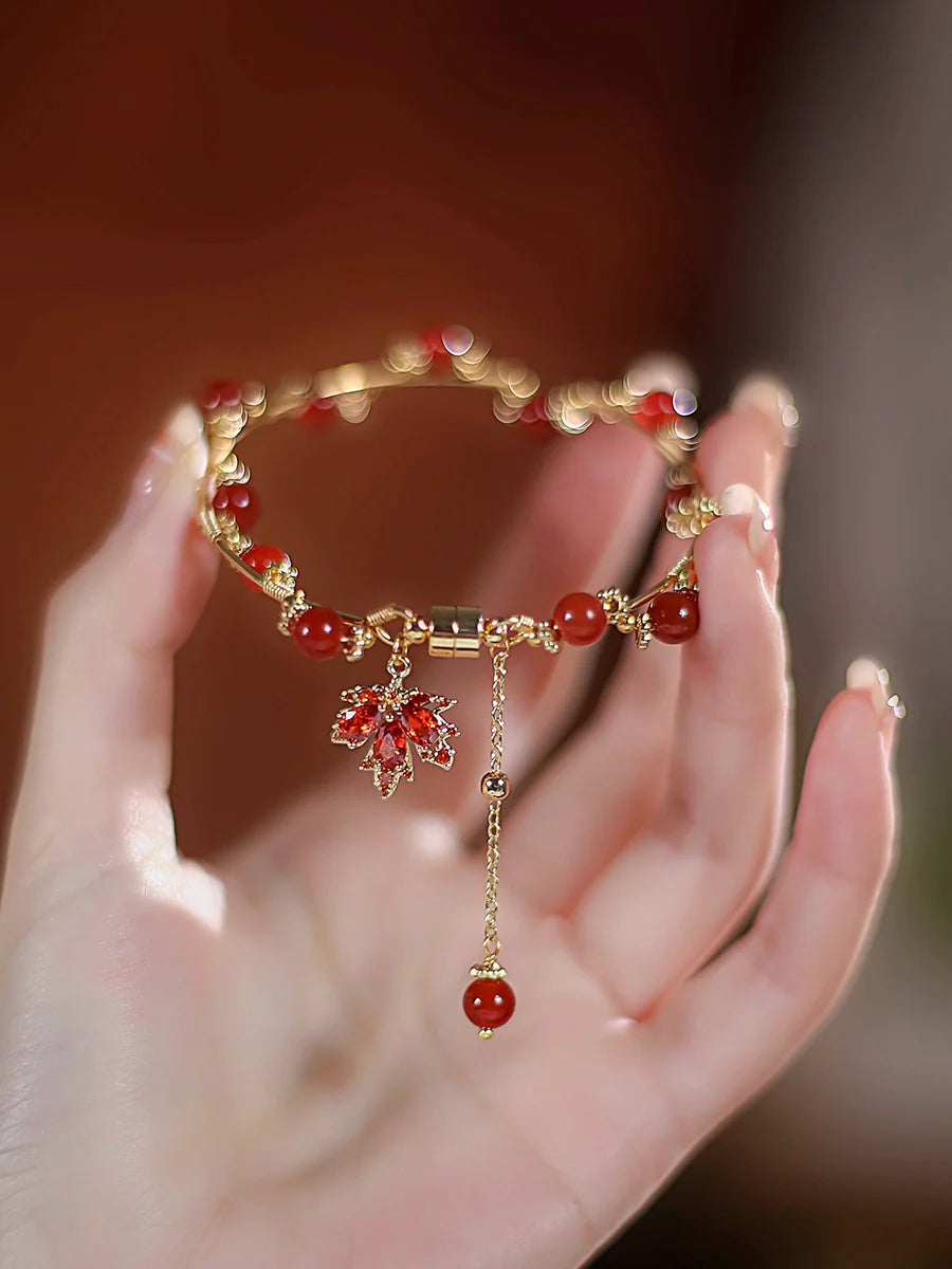 Natural South Red Agate Maple Leaf Bracelet