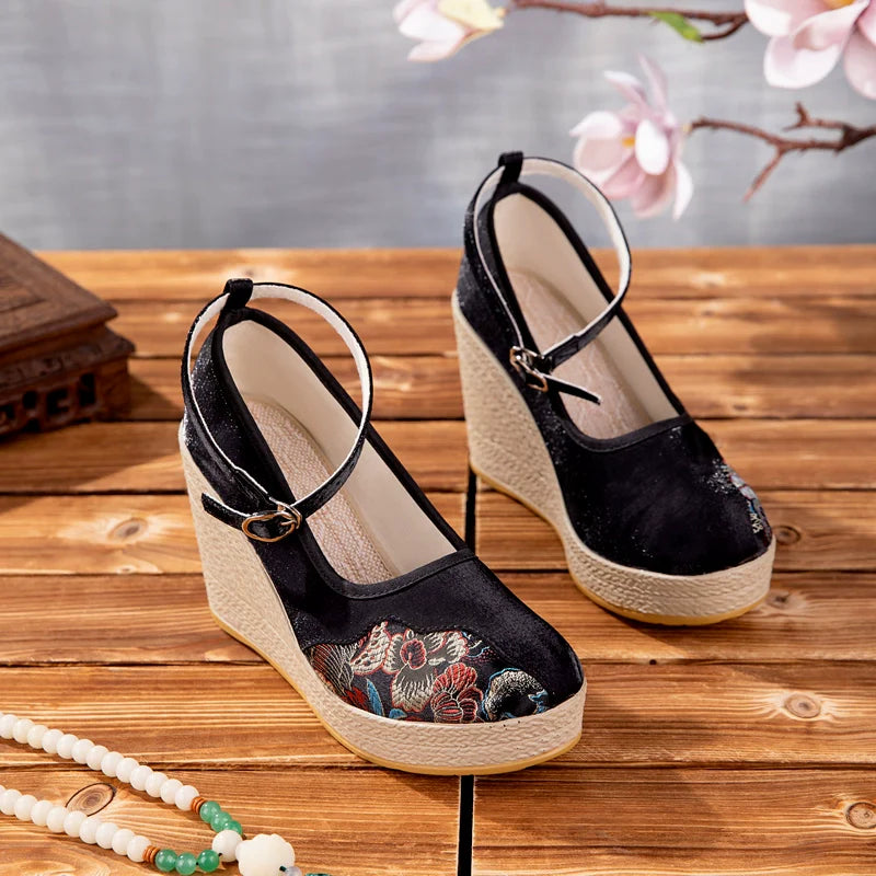 Elena - Wedge Heels Embroidered Qipao Shoes