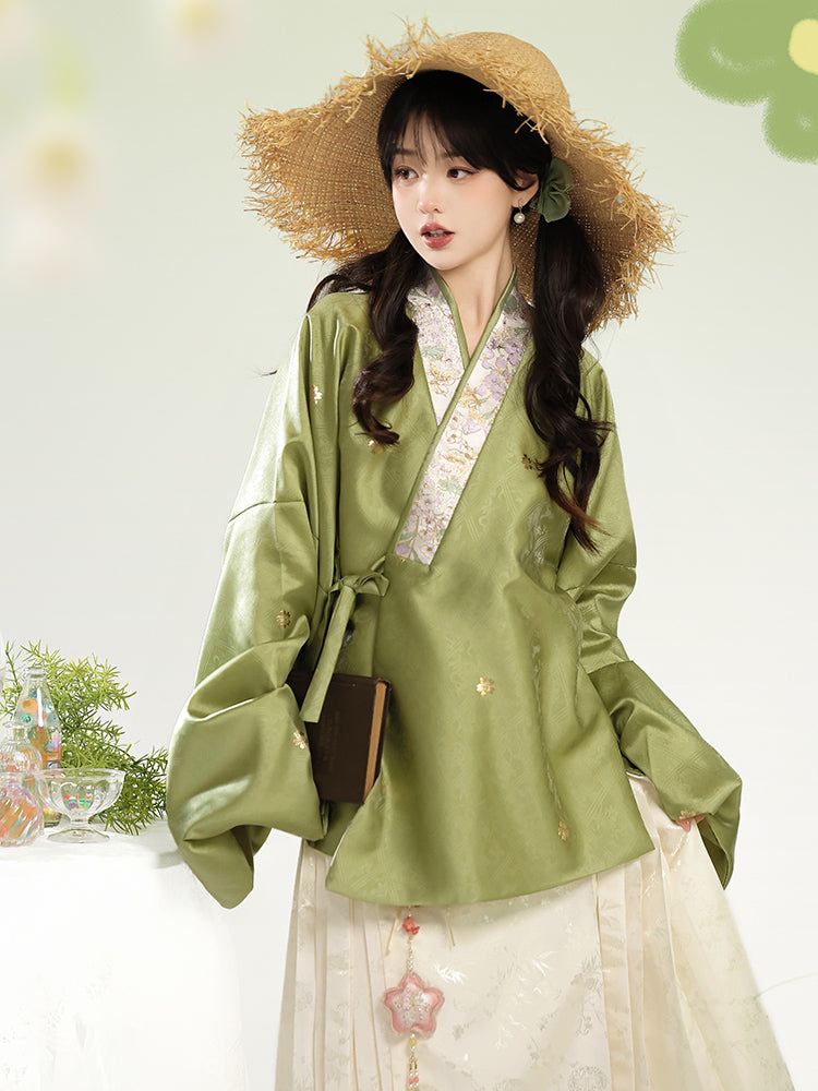 Hundred Herbs 百草 - Cross Collar Top & Mamianqun Ming Dynasty Hanfu Set
