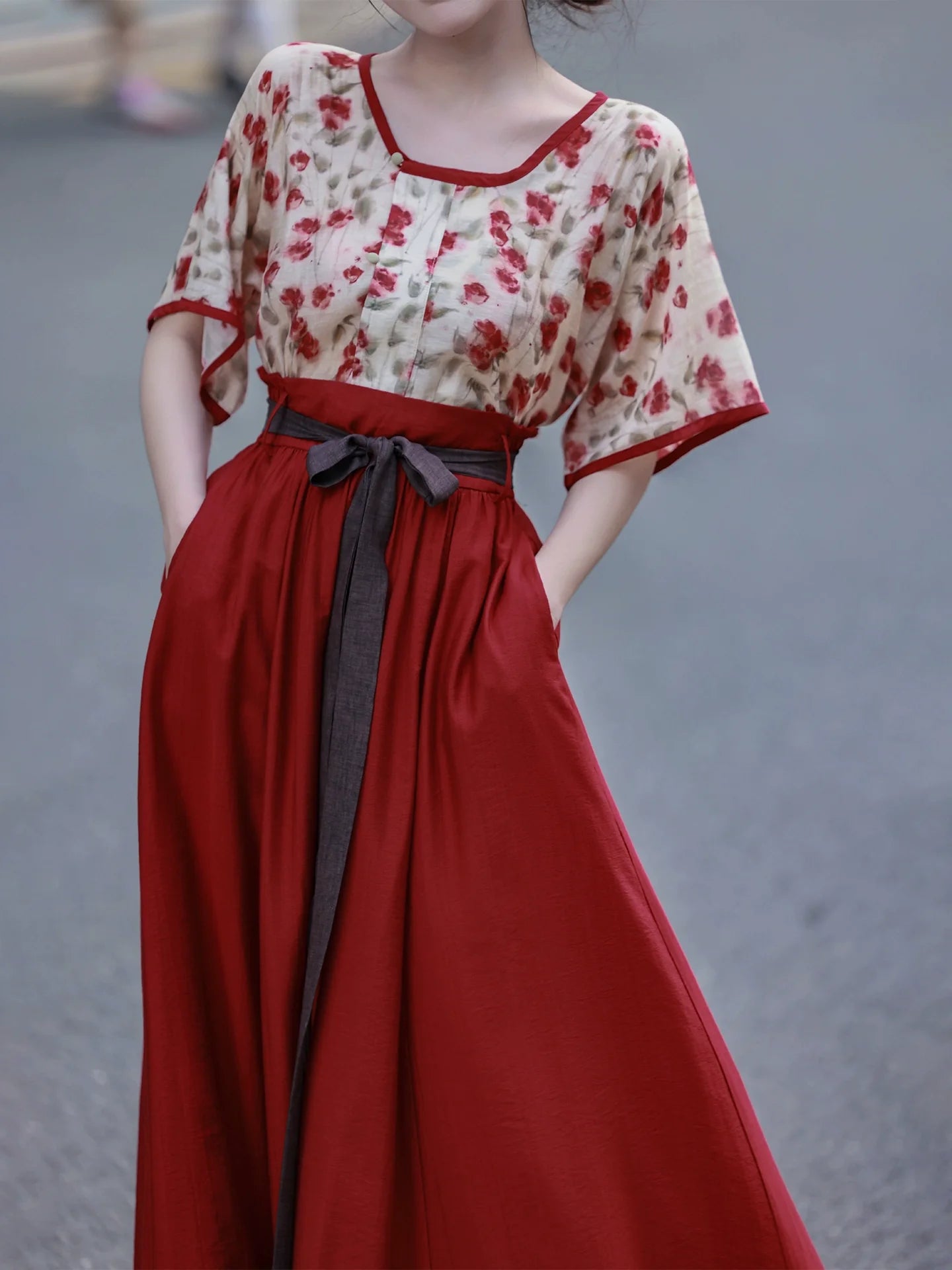 Rose Iced Tea 玫瑰冰茶 - Modern Tang Dynasty Hanfu Outfit (Preorder)