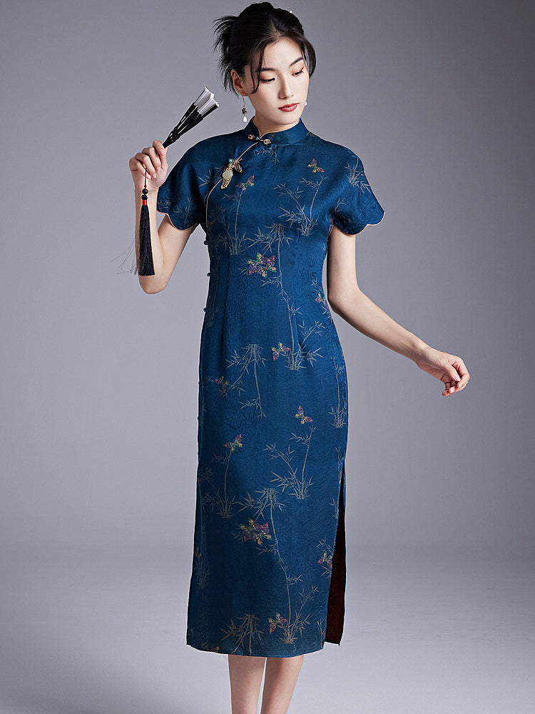 Night Sky - 100% Mulberry Silk Cheongsam Dress