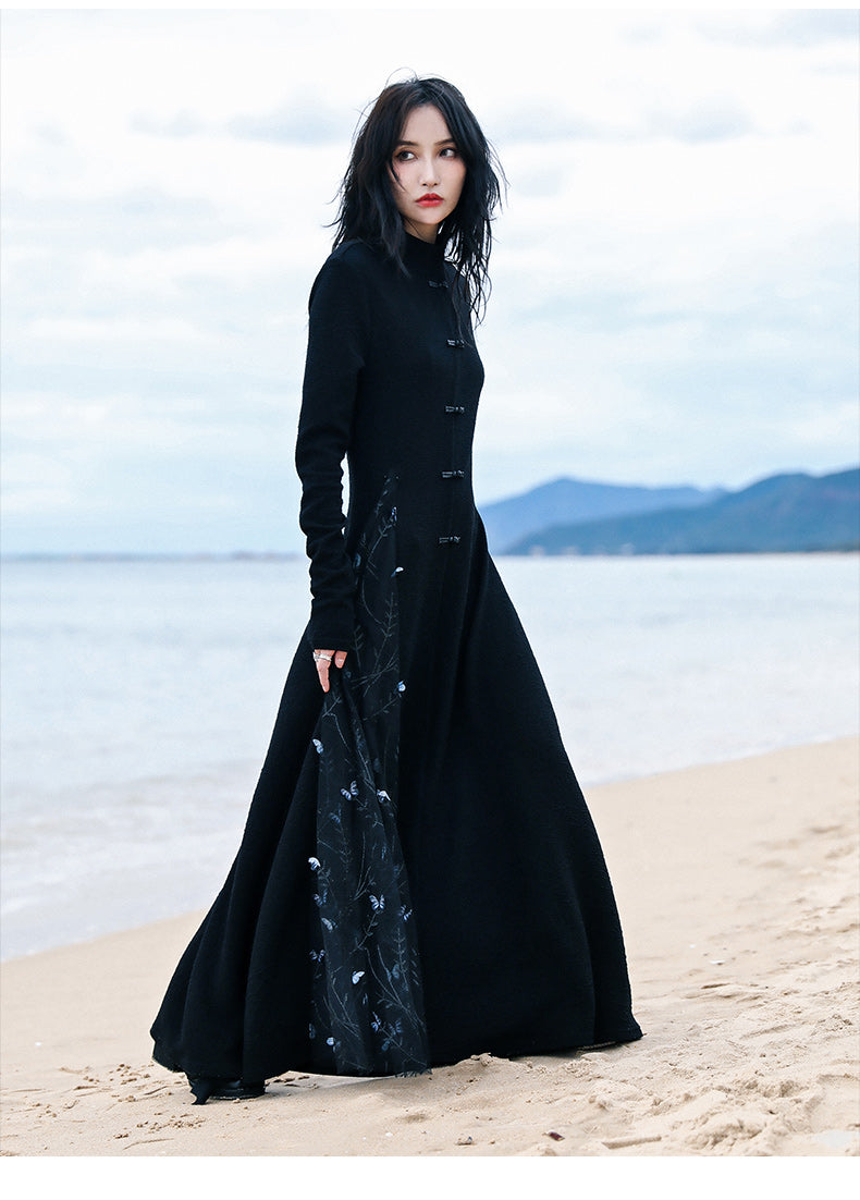 Tourmaline - Women's New Chinese Style Knitted Cheongsam Dress