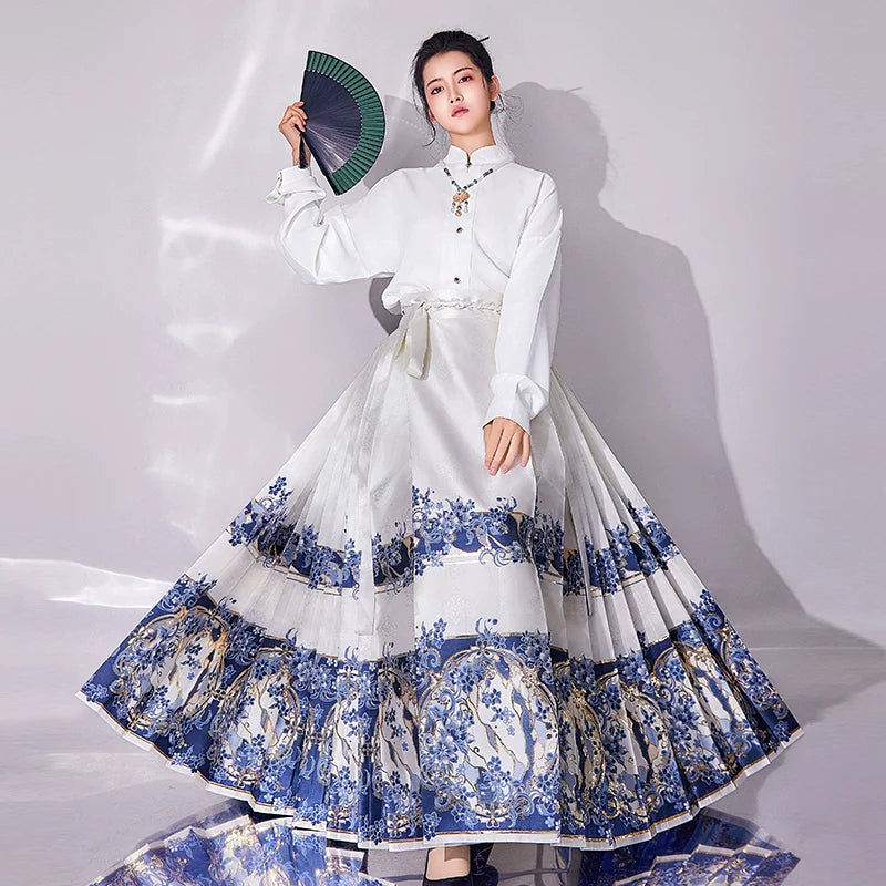 Ming Dynasty Modern Hanfu, Mamianqun, Porcelain 青花瓷