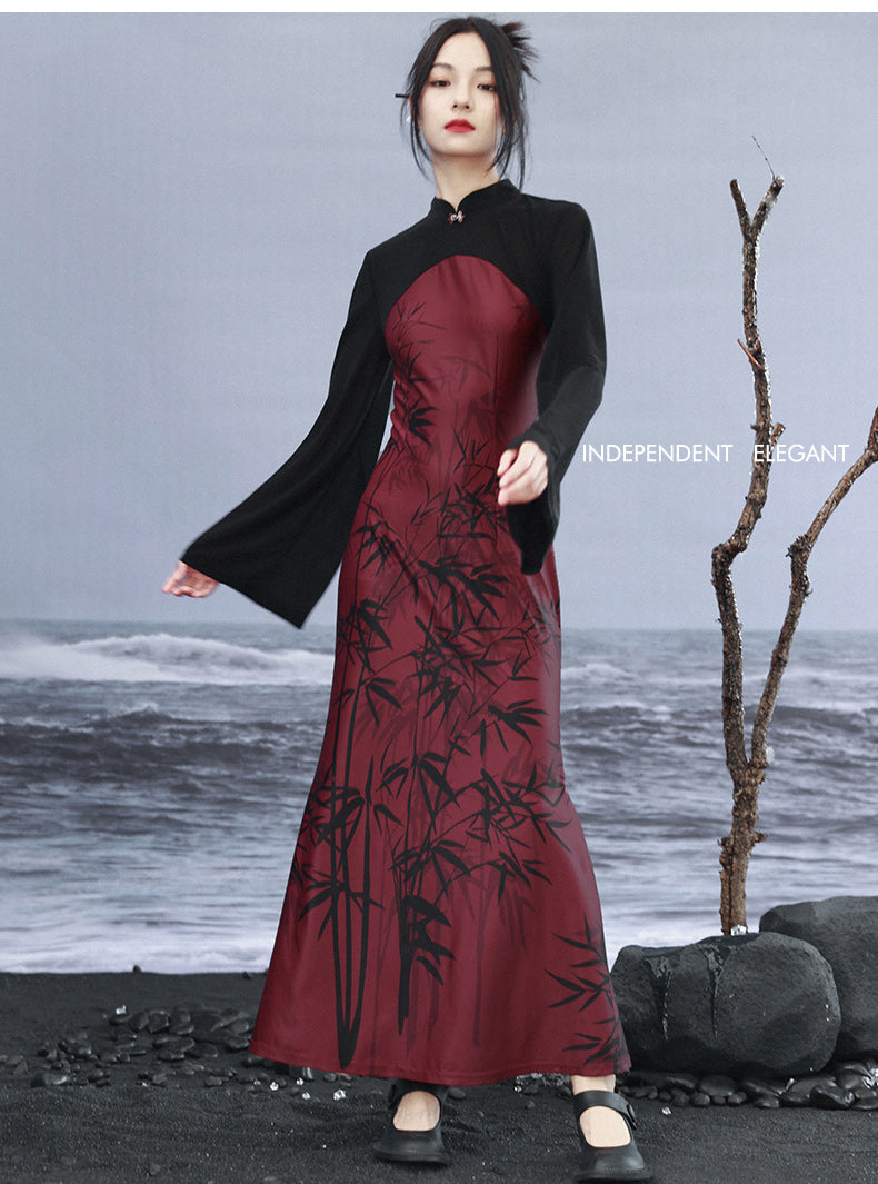 Garnet - Women's Summer New Chinese Style Halter Neck Cheongsam Dress