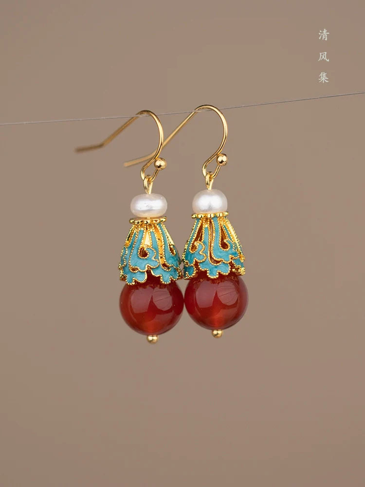 Oriental Agate Chinese Style Earrings