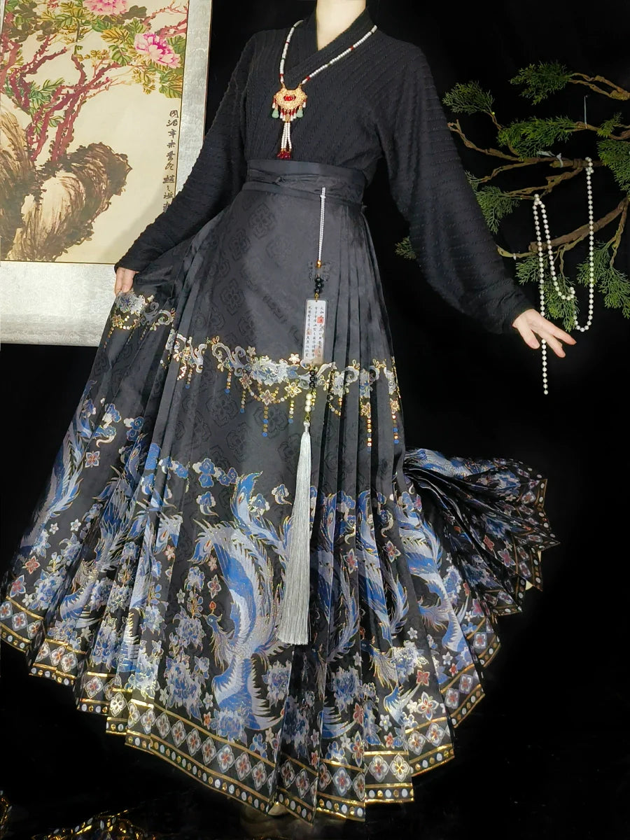 Sapphire Phoenix - New Chinese Style Ming Dynasty Hanfu Matching Set