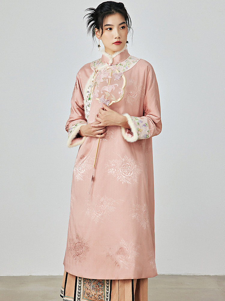 Soft Mist - Padded Cheongsam Dress for Autumn and Winter