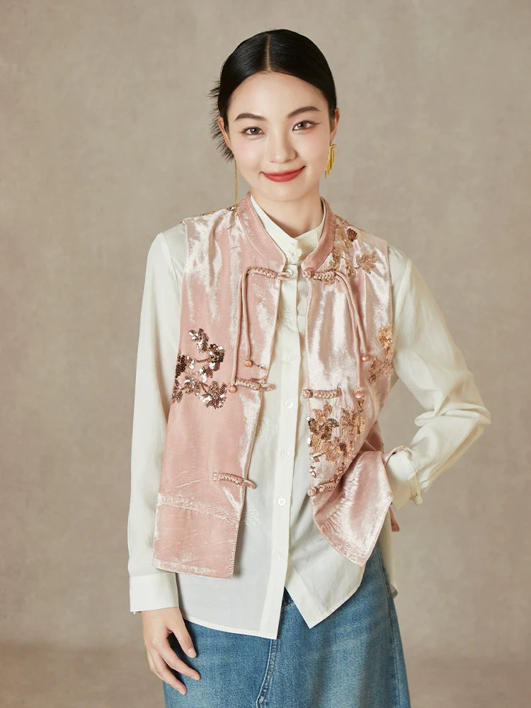 Velvet Blooms - New Chinese Style Sequin Embroidery Women Vest