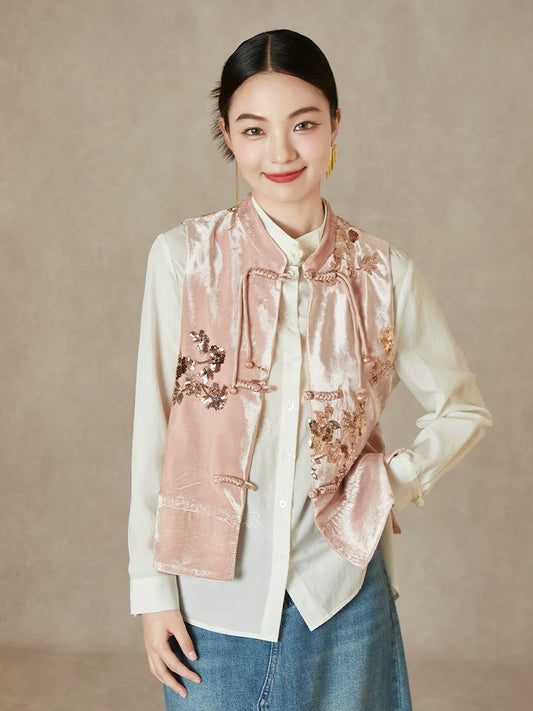 Velvet Blooms - New Chinese Style Sequin Embroidery Women Vest