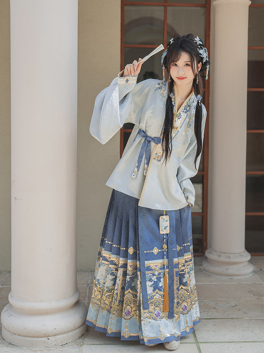 Octagonal Scenery 八角景 - Pipa Sleeve Top & Mamianqun Ming Dynasty Hanfu Set