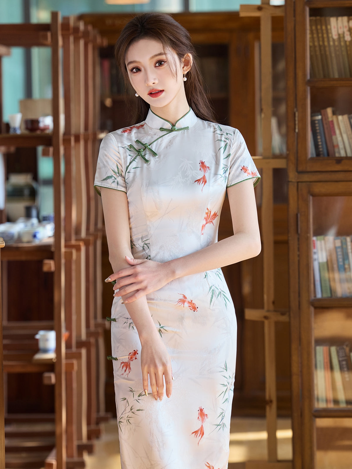 Happy Koi - Short Sleeve Retro Midi Cheongsam