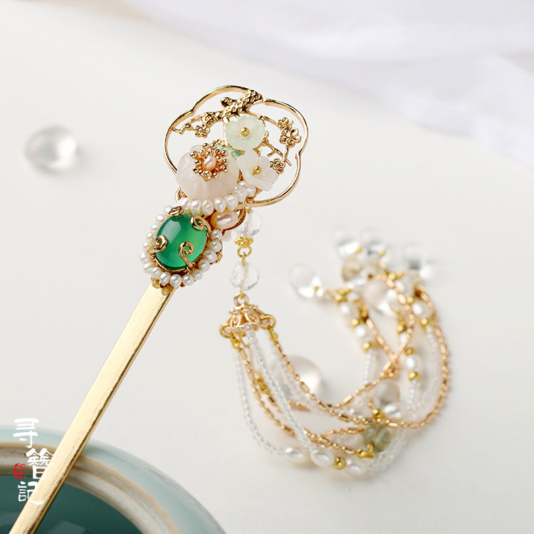 Long Tassel Hair Pin: Painting Fan