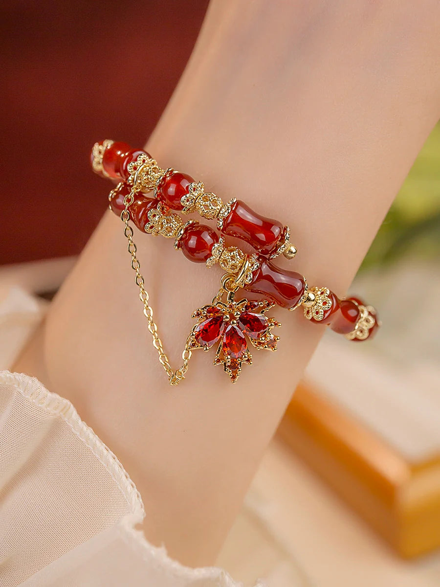 Autumn Maple Leaf Ancient Red Agate Bracelet