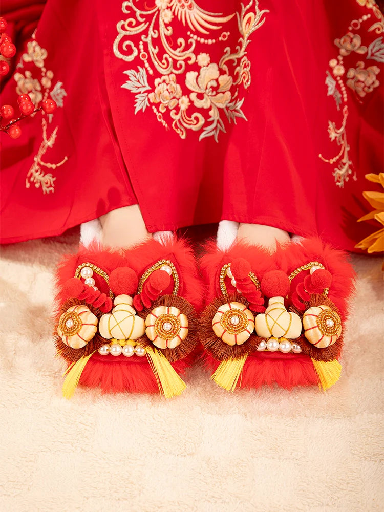 New Year - Traditional Chinese Lion Furry Shoes