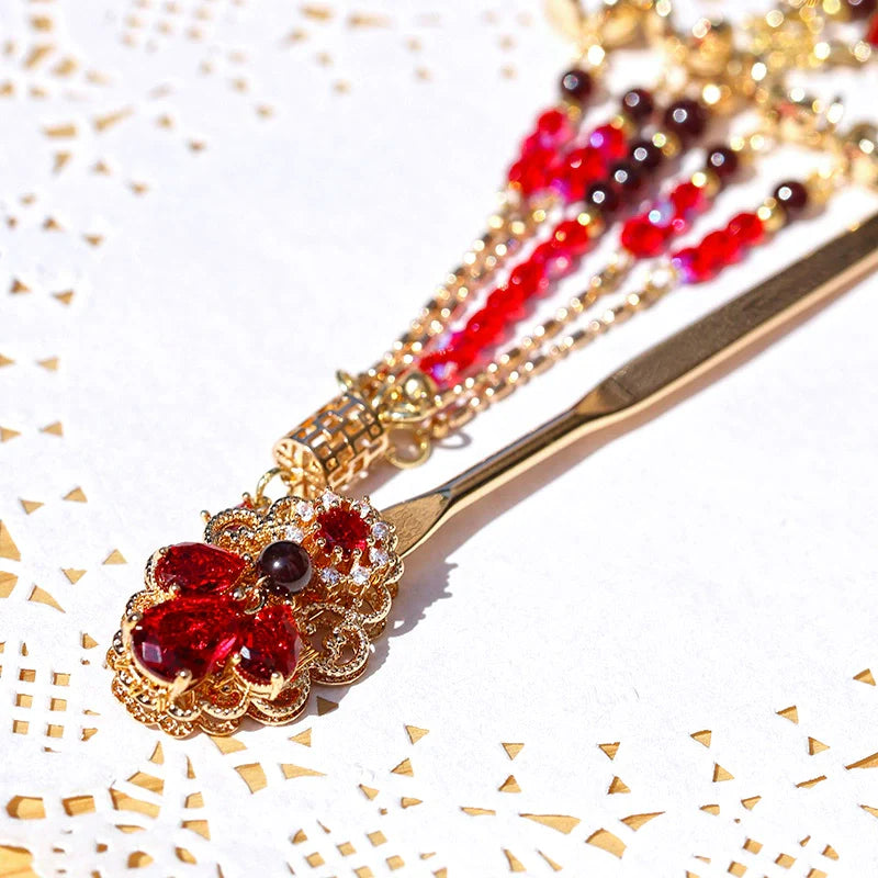 Long Tassels Hair Pin: Glazed Ruby