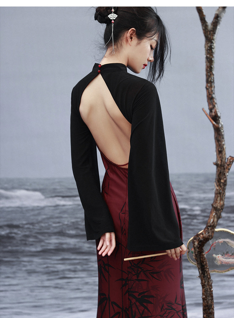 Garnet - Women's Summer New Chinese Style Halter Neck Cheongsam Dress
