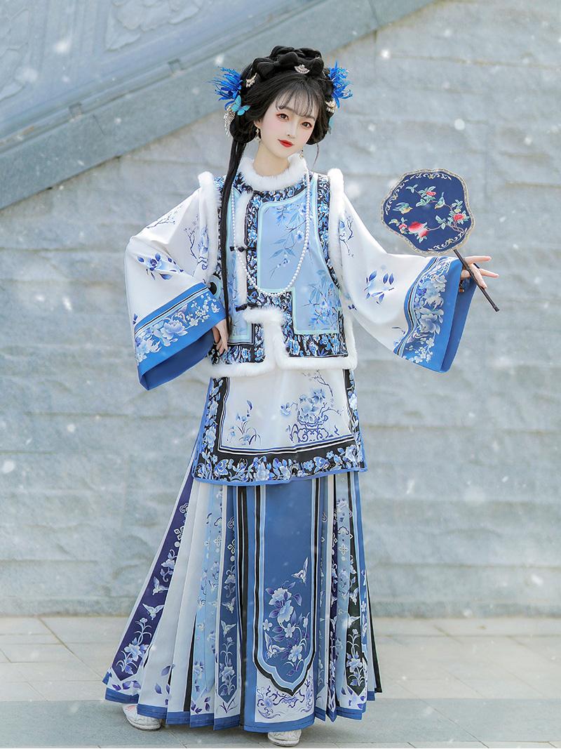 Celadon - Late Qing Dynasty Han Lady Outfit for Autumn and Winter