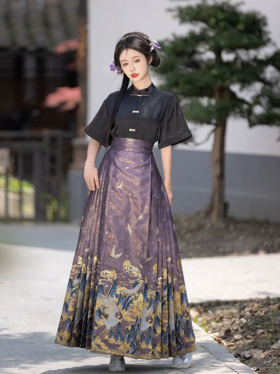 Ming Dynasty Modern Hanfu, Mamianqun, Crane Returns 鹤春归