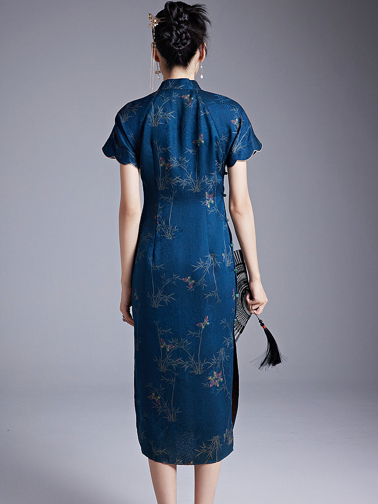 Night Sky - 100% Mulberry Silk Cheongsam Dress