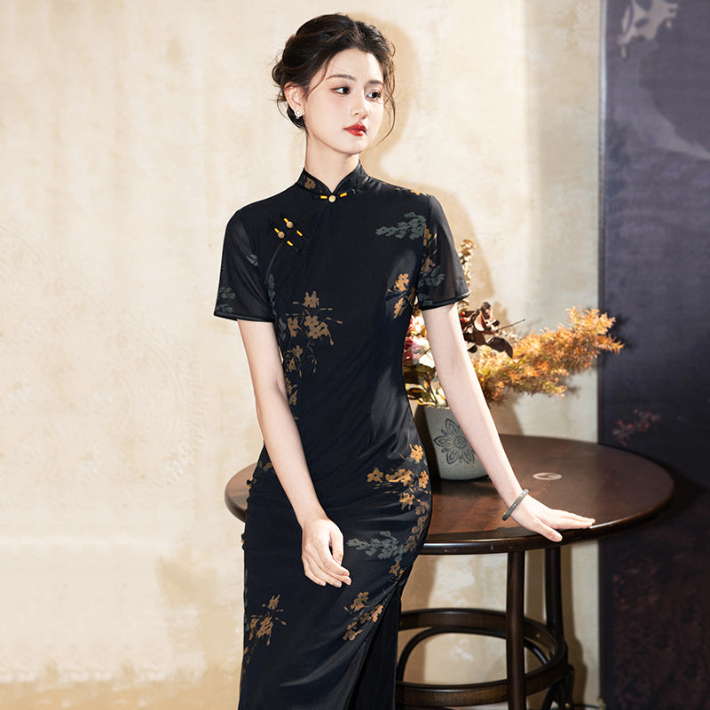 Infatuated 迷恋 - Short Sleeve Retro Long Cheongsam