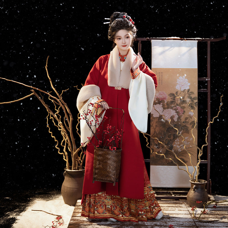 Festiva - Fur Coat & Mamianqun Ming Dynasty Hanfu Set