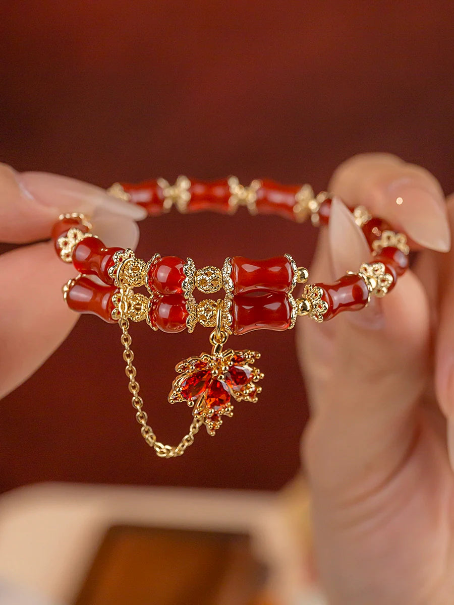 Autumn Maple Leaf Ancient Red Agate Bracelet