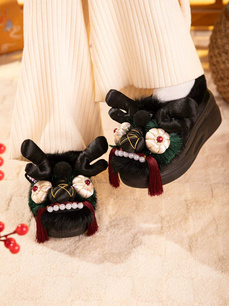 Hailey - Traditional Chinese Lion Furry Shoes