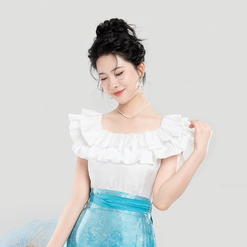 Five Elements Water 五行水 - Modern Ming Dynasty Lotus Blouse, Mamianqun Hanfu Outfit (Preorder)
