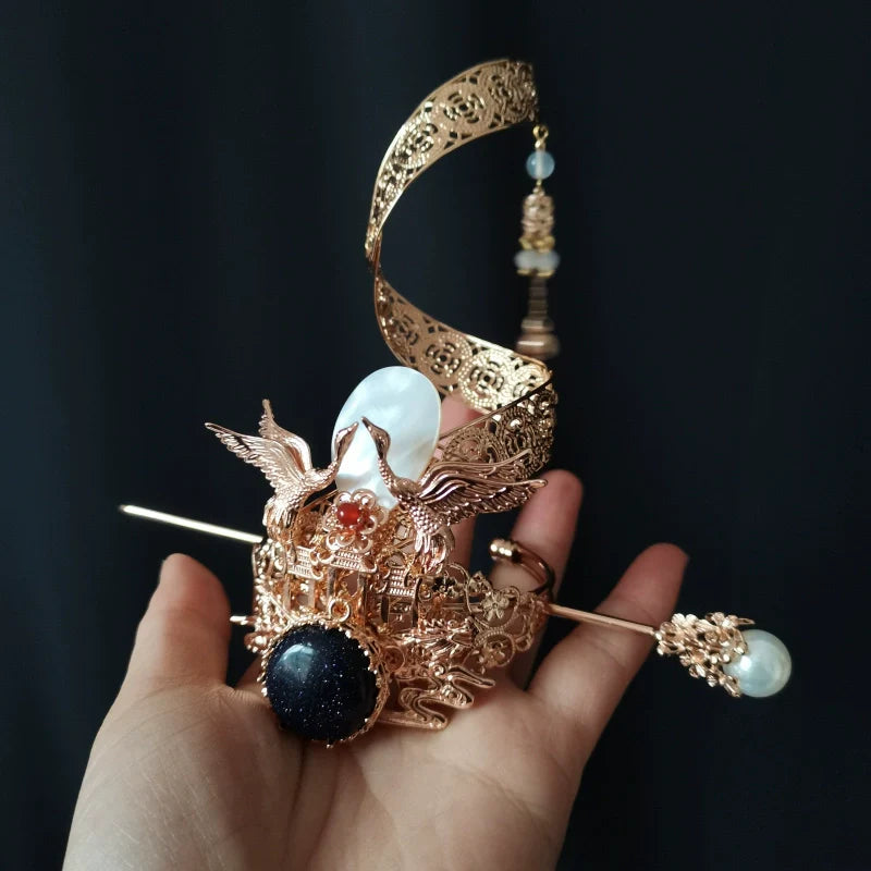 Spiral Cranes - Unisex Hanfu Hair Crown