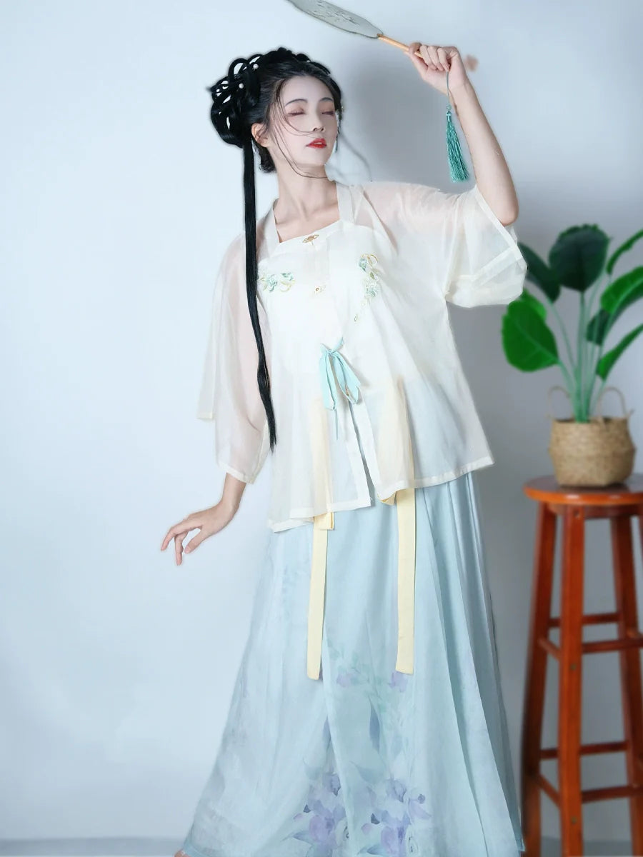 Qianran - New Chinese Style Ming Dynasty Hanfu Matching Set