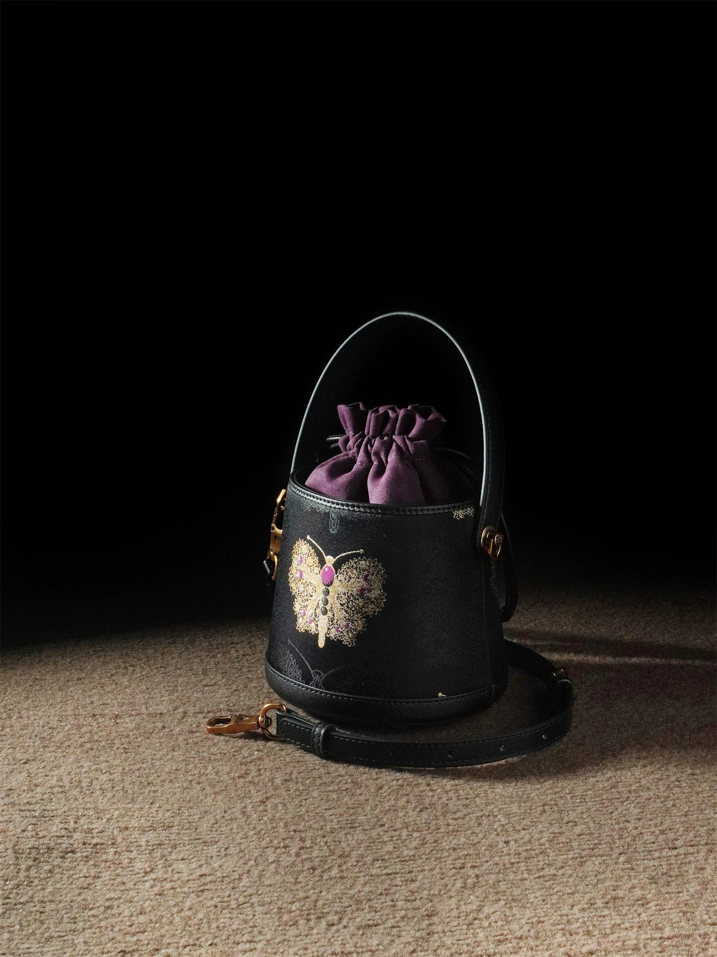 Golden Butterfly Mini Bucket Bag for Women