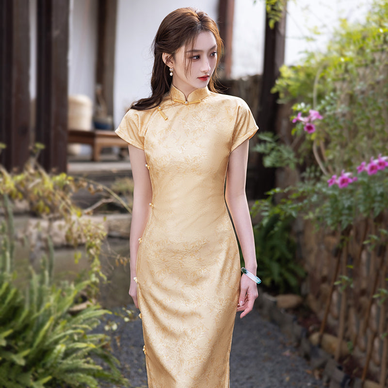 Light Gold 淡金 - Short Sleeve Gold Cheongsam
