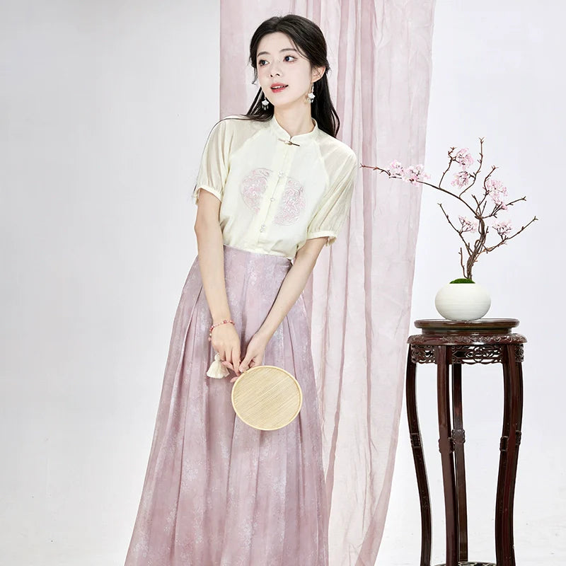 Ming Dynasty x Modern Hanfu: Summer Mist 粉雾花影 (Preorder)