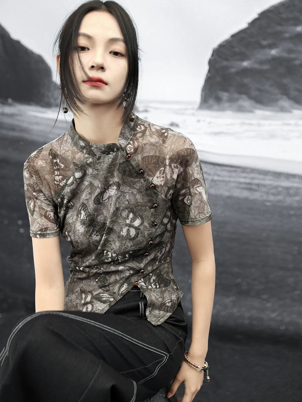 New Chinese Style Printed Butterfly Top