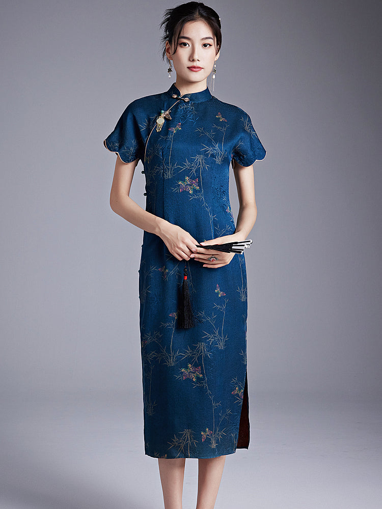 Night Sky - 100% Mulberry Silk Cheongsam Dress