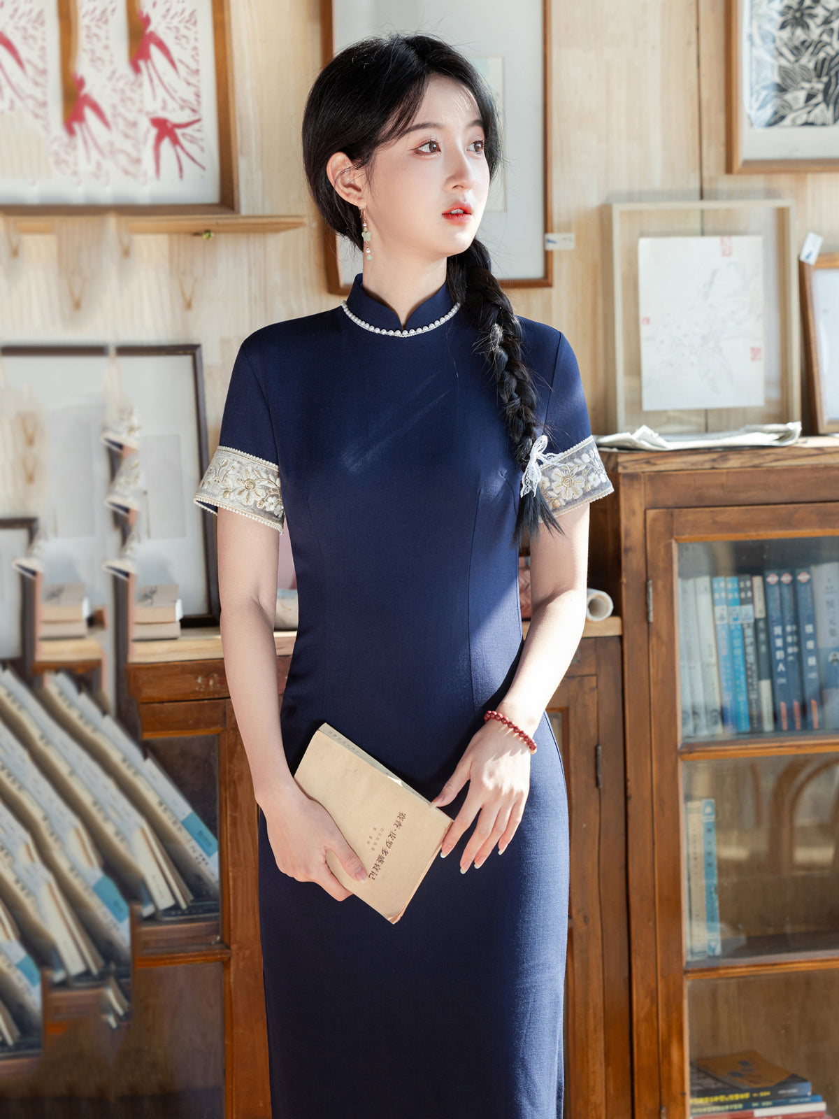 Graduation Season 毕业季 - Short Sleeve Blue Midi Cheongsam
