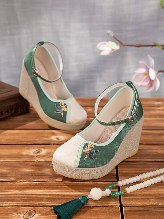 Delilah - Wedge Heels Embroidered Cheongsam Shoes