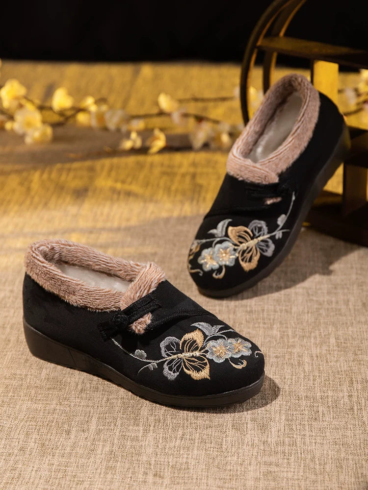 Yunni - Furry Embroidered Hanfu Shoes for Winter