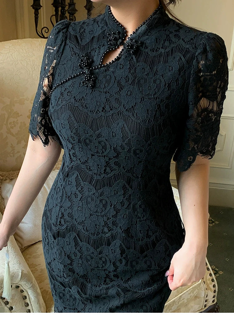 Short Sleeve Lace Cheongsam Dress, Whispers 林莺絮语