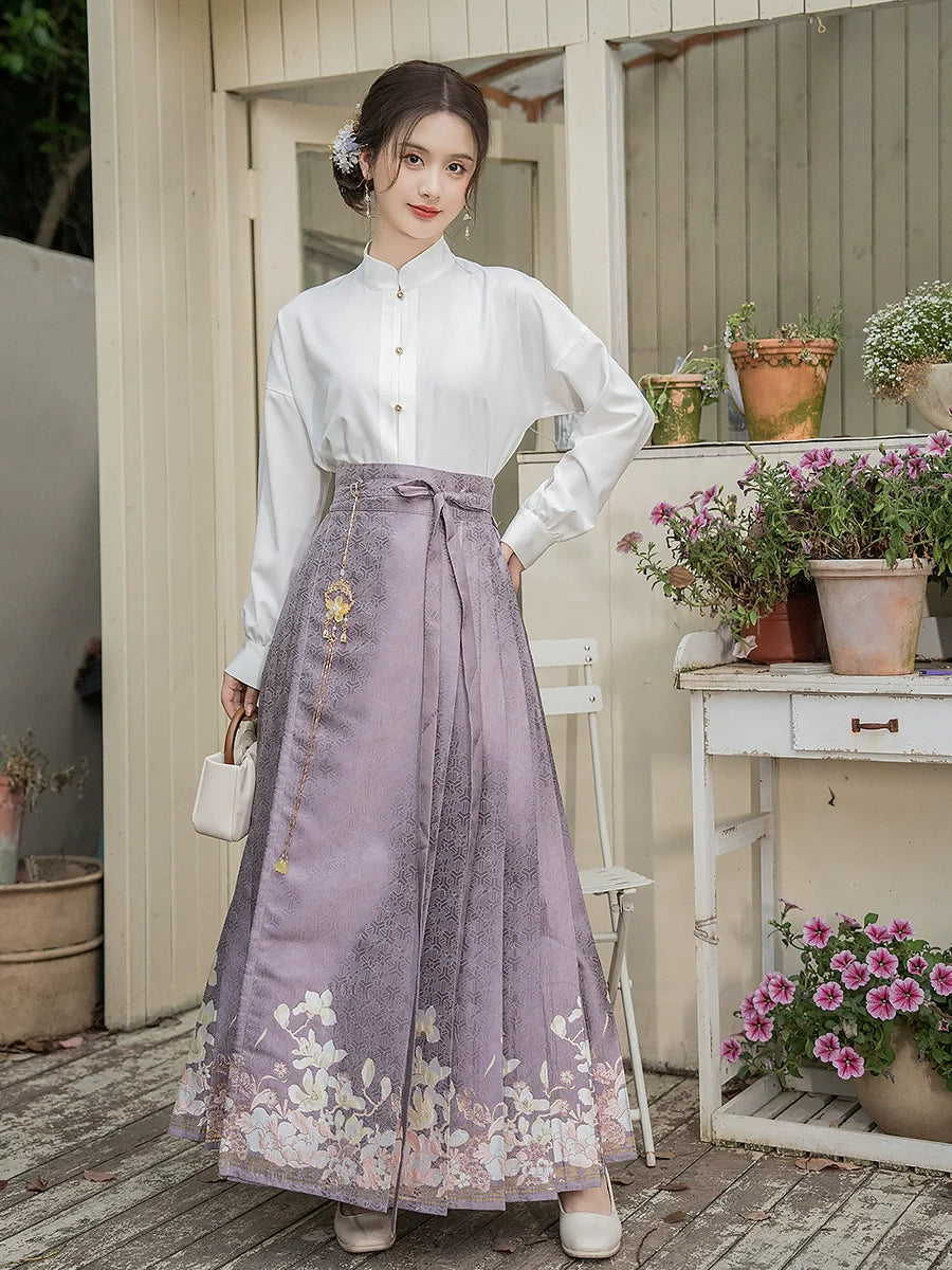Ming Dynasty Modern Hanfu, Mamianqun, Evening Jade 晚玉