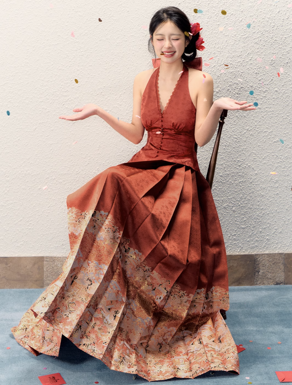 Ming Dynasty Modern Hanfu, Mamianqun, Bonfire 一信笺春