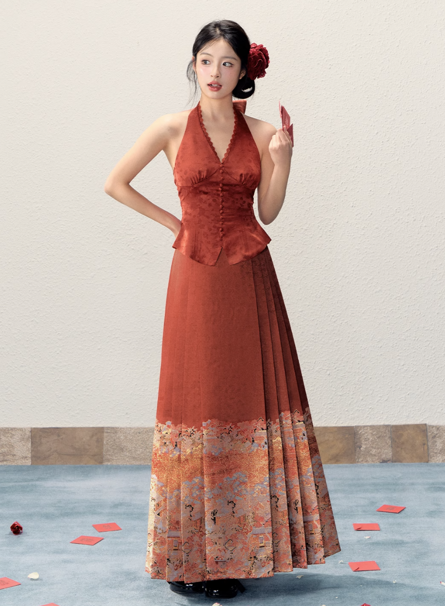 Ming Dynasty Modern Hanfu, Mamianqun, Bonfire 一信笺春