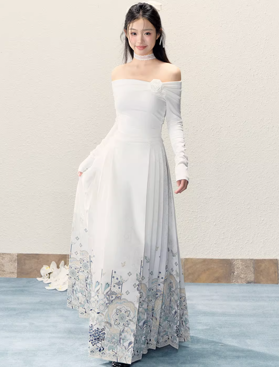 Ming Dynasty Modern Hanfu, Mamianqun, Snow Lady 轻罗