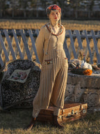 Warm Beige Elegance Floral Knit Dress