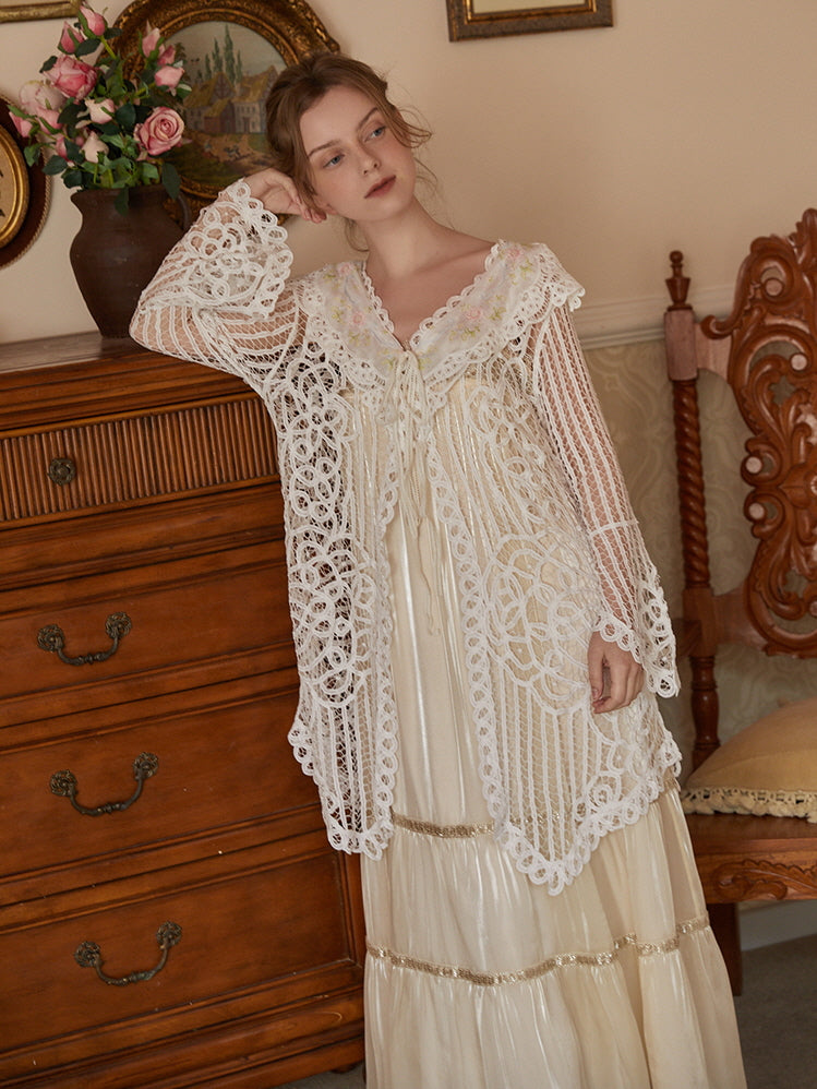 Vintage Floral Embroidered Lace Overlay