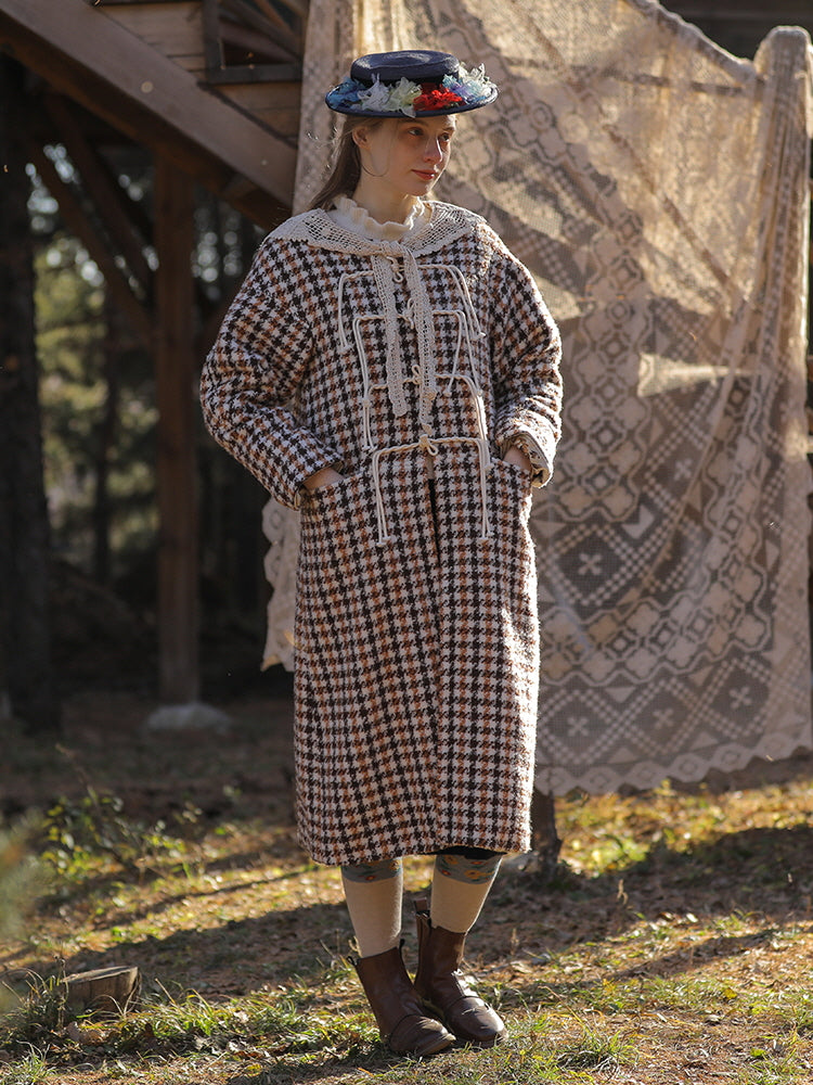 Vintage Houndstooth Lace Trim Coat