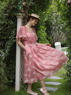 Clara's Retro Pink Elegance Dress